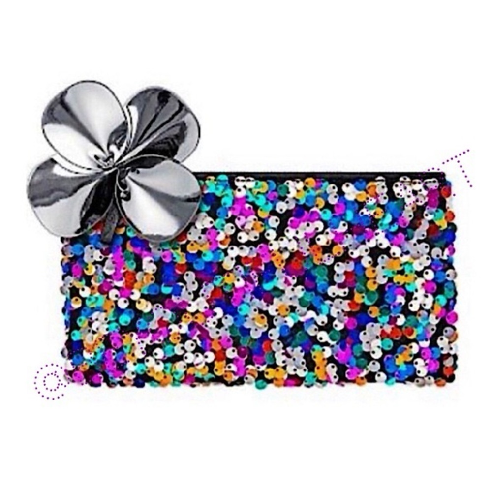 🐭 Sale! MAC Cosmetics Shiny Pretty Things Makeup Bag with Sequins silver bow new